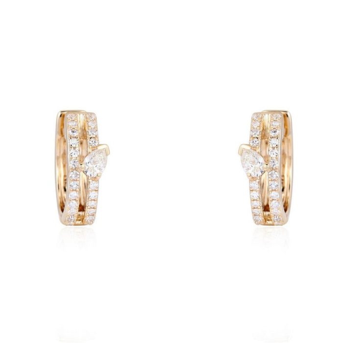 Marquise Cut Split Huggie Earrings in 14K Yellow Gold