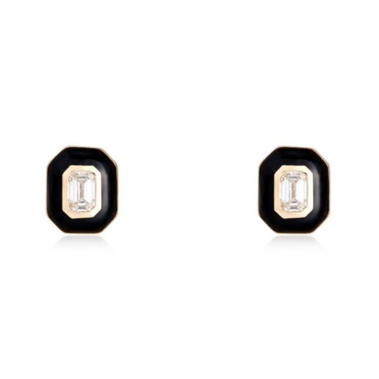 Eternal Black Enamel Stud Earrings in 14K Yellow Gold