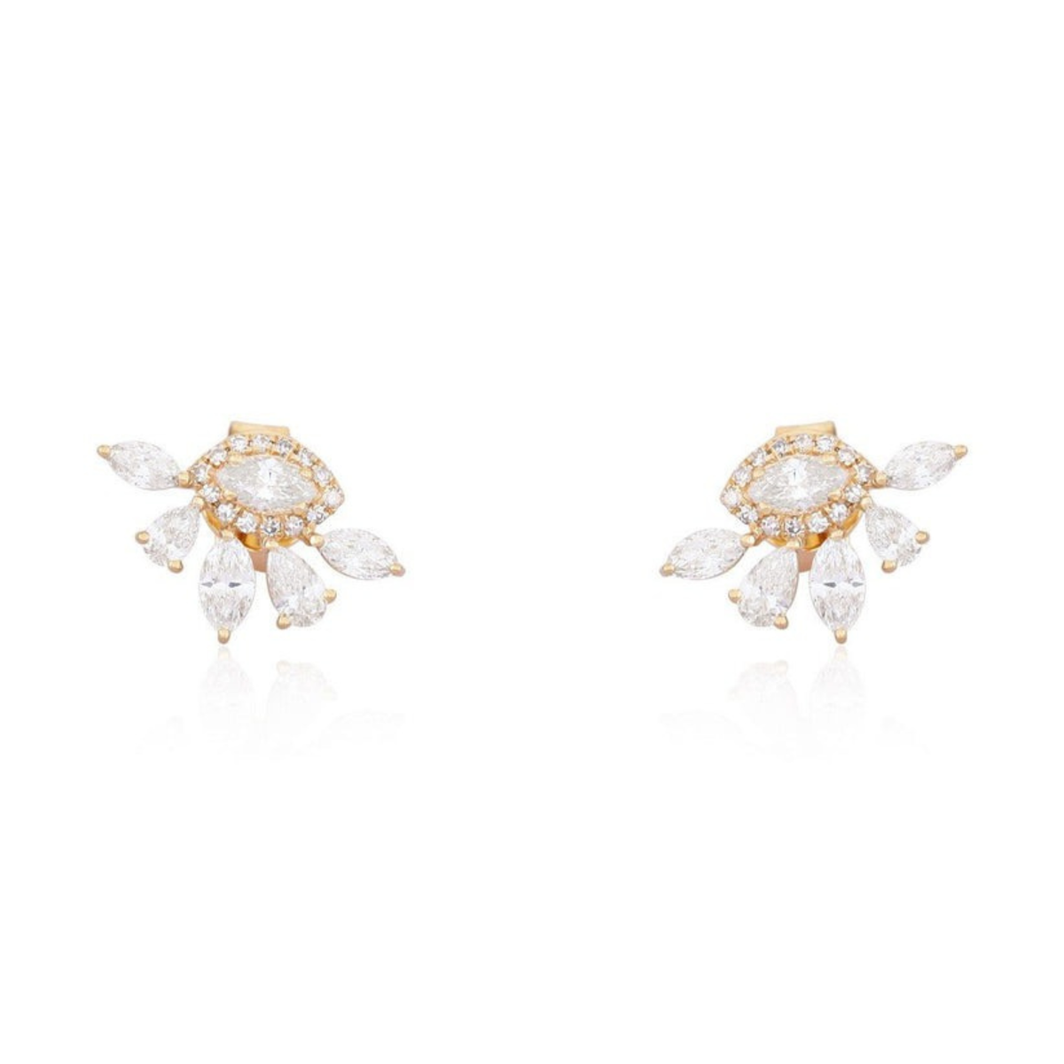 Marquise Pear Cluster Stud Earrings in 14K Yellow Gold