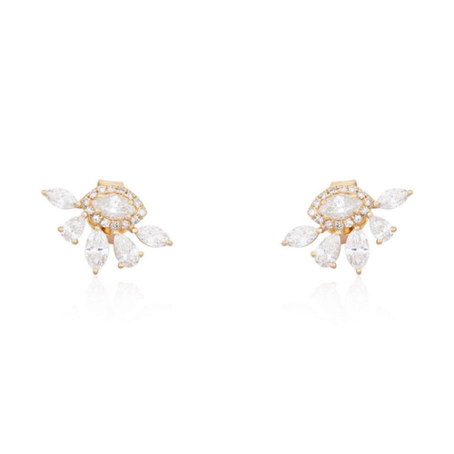 Marquise Pear 14K (or 18k upon request) Yellow Gold Cluster Stud Earrings