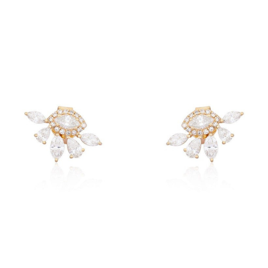 Marquise Pear Cluster Stud Earrings in 14K Yellow Gold
