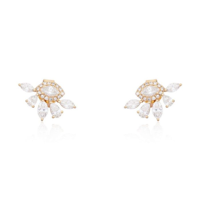 Marquise Pear Cluster Stud Earrings in 14K Yellow Gold
