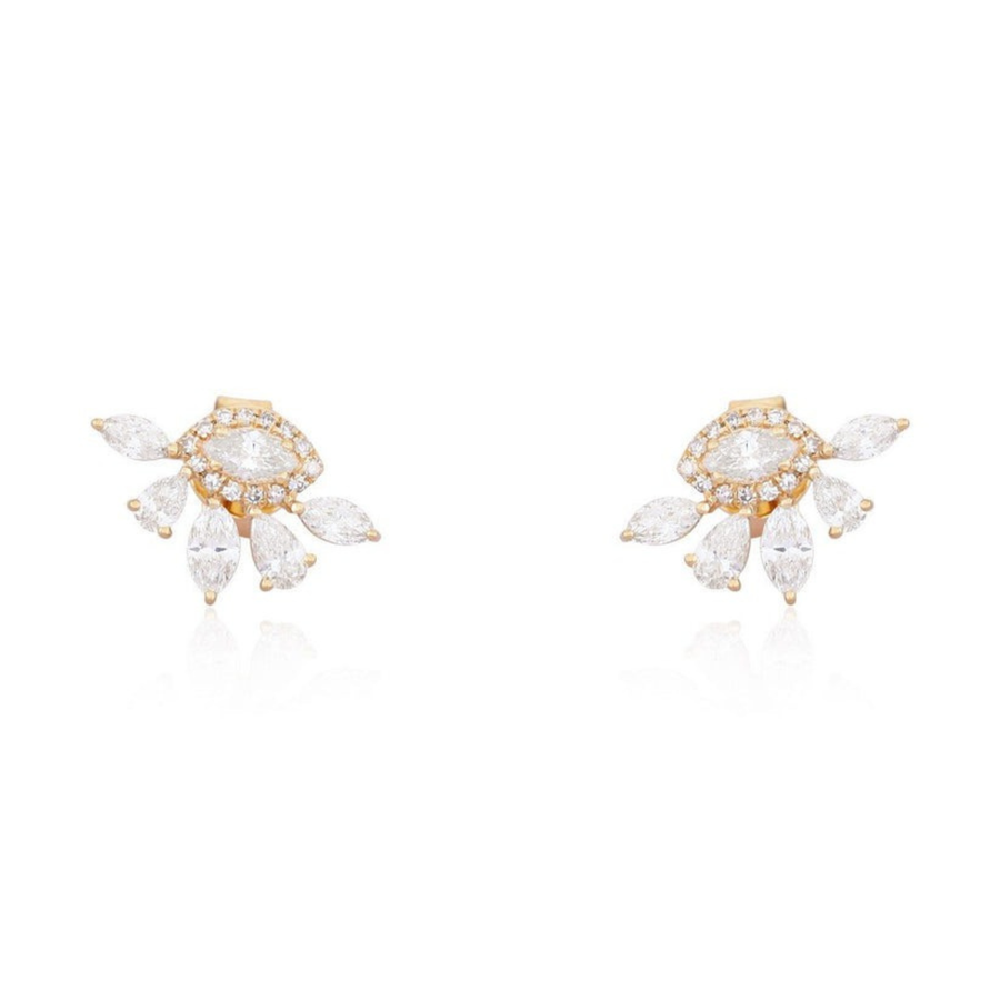 Marquise Pear 14K (or 18k upon request) Yellow Gold Cluster Stud Earrings