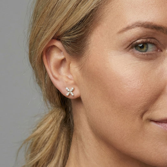 Floral Marquise Diamond Stud Earrings in 14K Yellow Gold