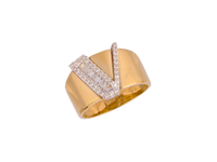 V Initial Baguette Diamond Cigar Ring