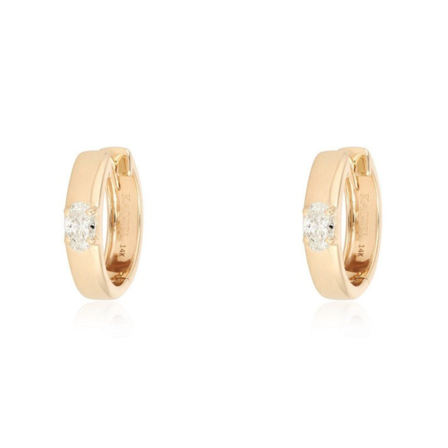 Oval Diamond Huggie Earrings in 14K Yellow Gold