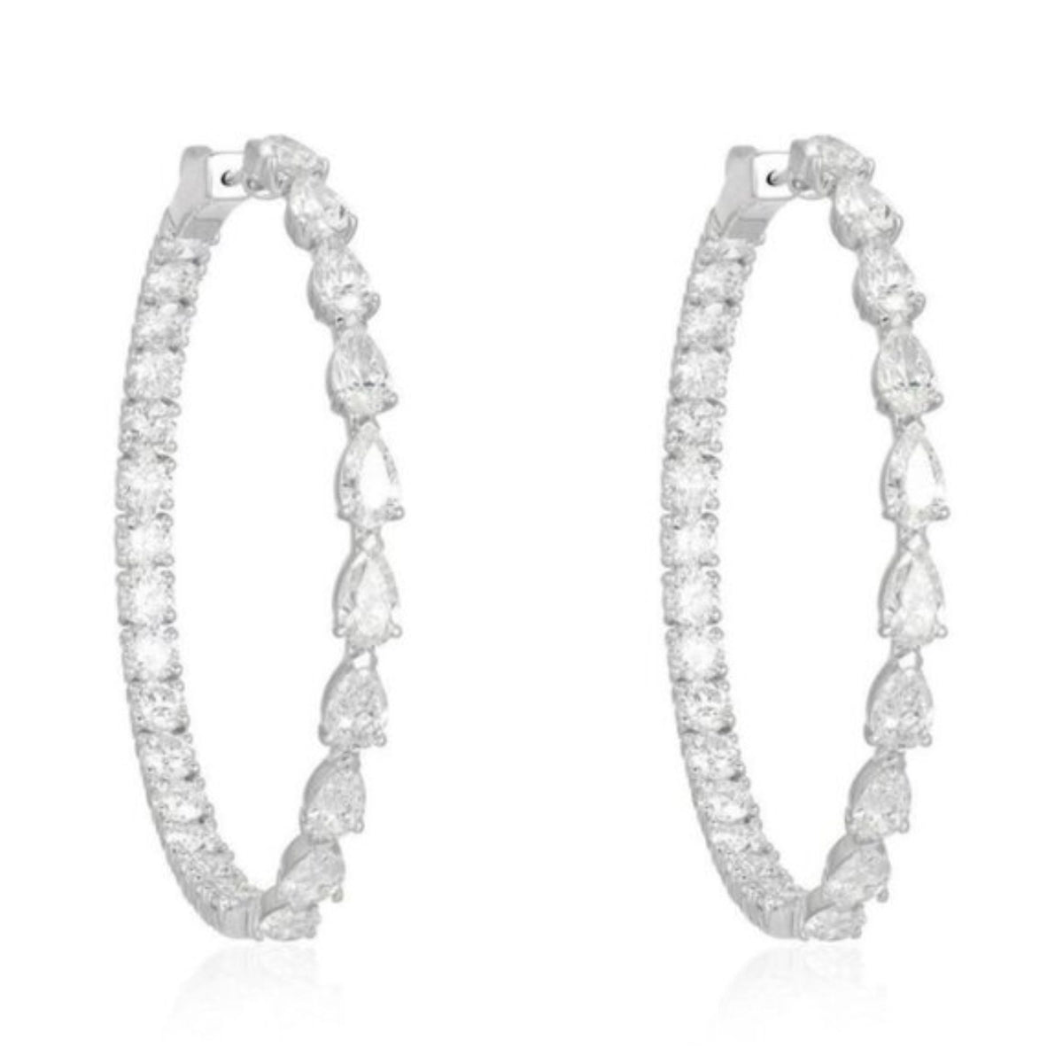 Teardrop Diamond Eternity Hoop Earrings in 18K White Gold