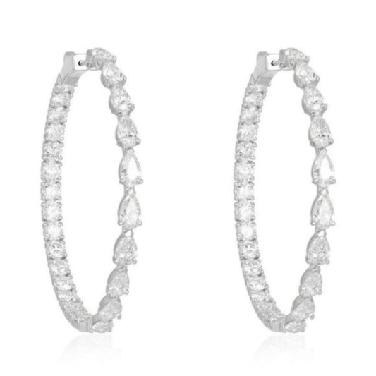 Teardrop Diamond Eternity Hoop Earrings in 18K White Gold