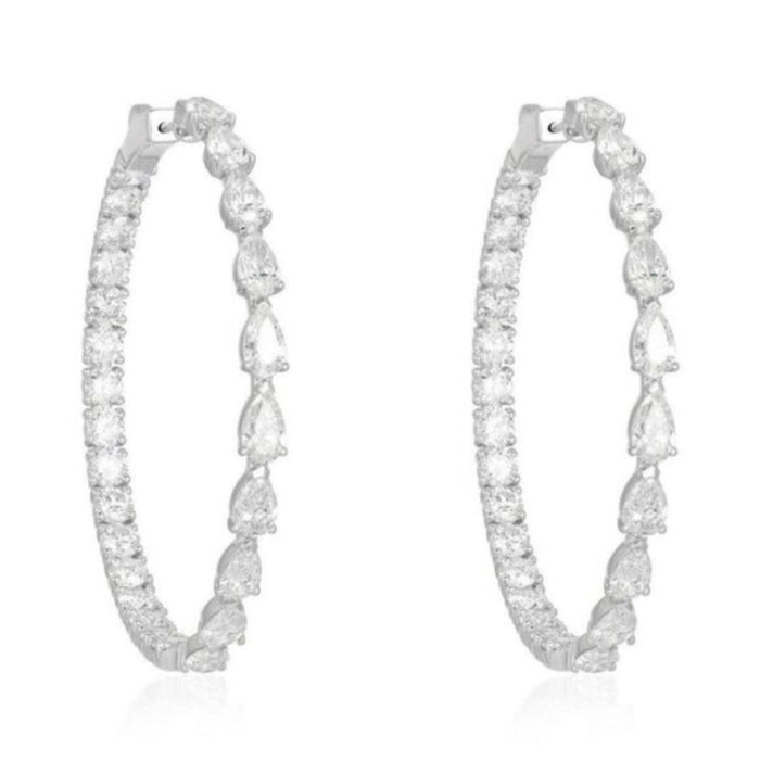 Teardrop Diamond Eternity Hoop Earrings in 18K White Gold