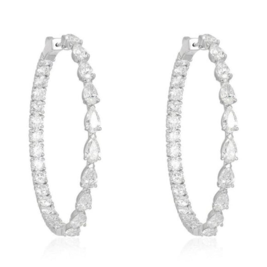 Teardrop Diamond Eternity Hoop Earrings in 18K White Gold