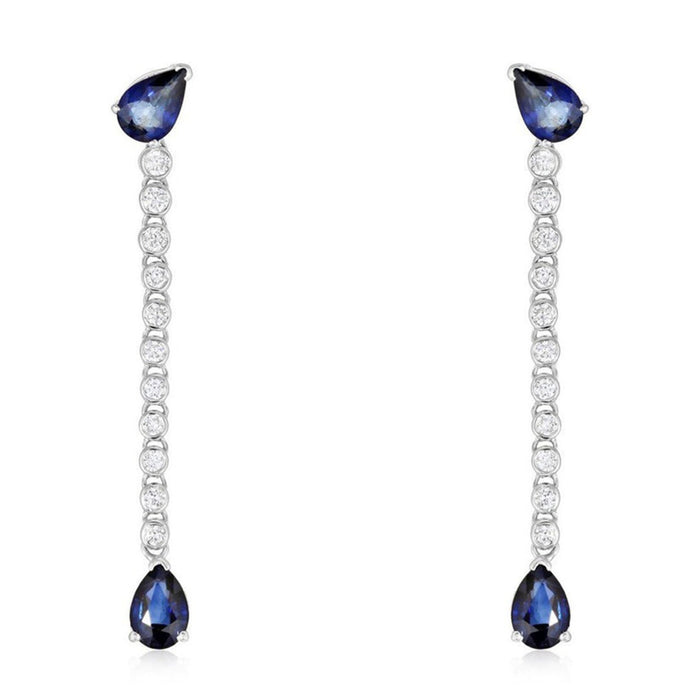 Sapphire Diamond Pear Drop Earrings in 14K Yellow Gold