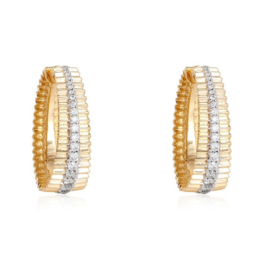 Textured Diamond Huggie Hoop Earrings in 14K Yellow Gold