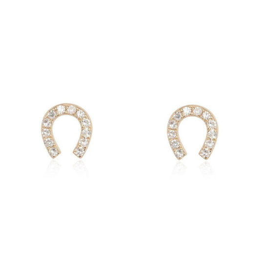 Lucky Charm Diamond Horseshoe Stud Earrings in 14K Yellow Gold