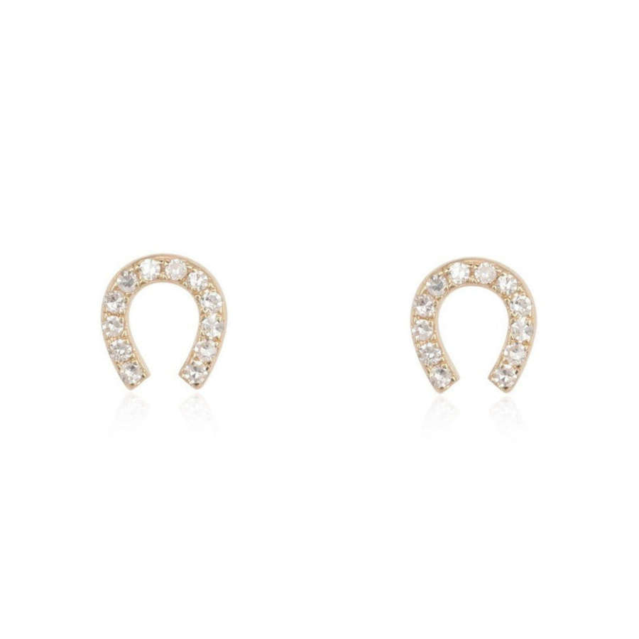 Lucky Charm Diamond Horseshoe Stud Earrings in 14K Yellow Gold