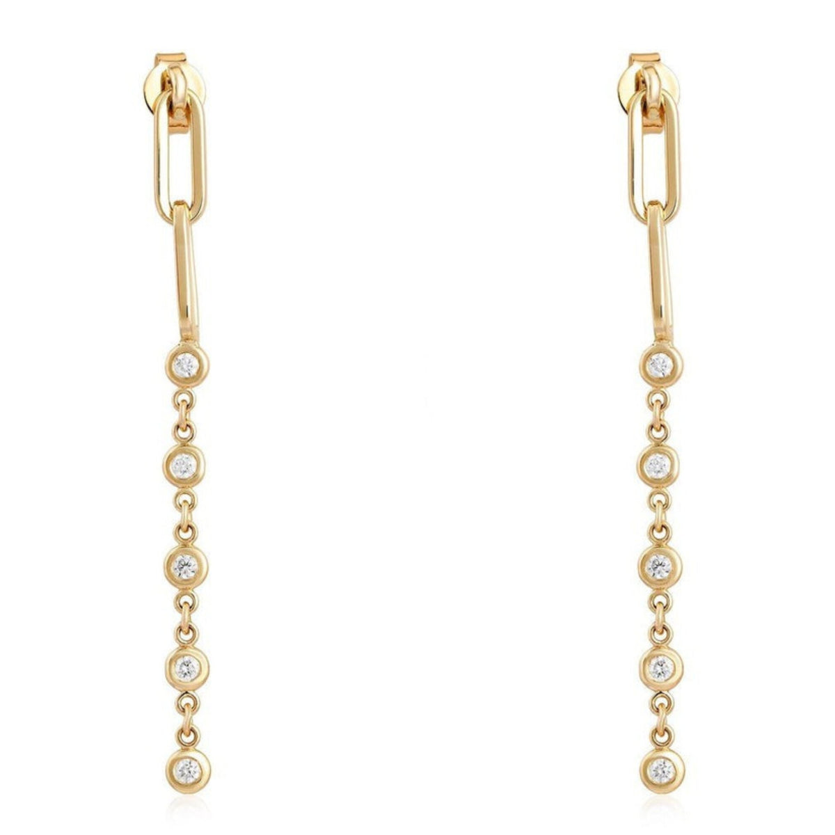 Bezel Diamond Link Drop Earrings in 14K Yellow Gold