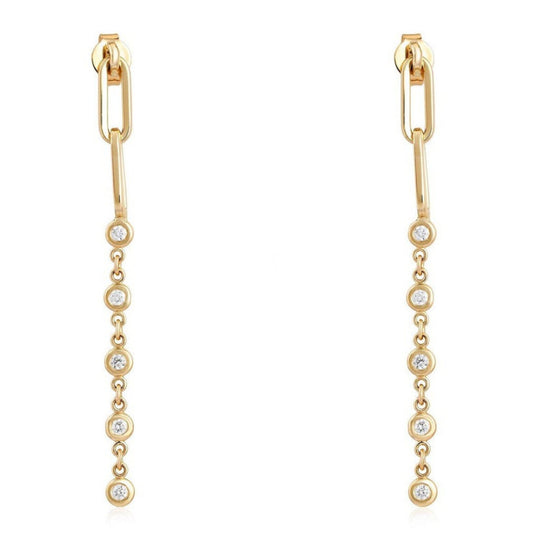 Bezel Diamond Link Drop Earrings in 14K Yellow Gold