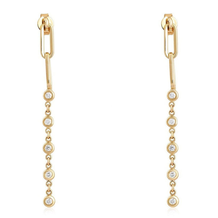 Bezel Diamond Link Drop Earrings in 14K Yellow Gold