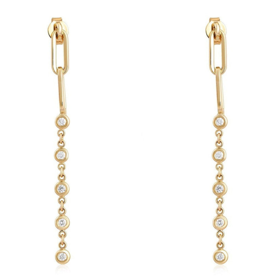 Bezel Diamond Link Drop Earrings in 14K Yellow Gold
