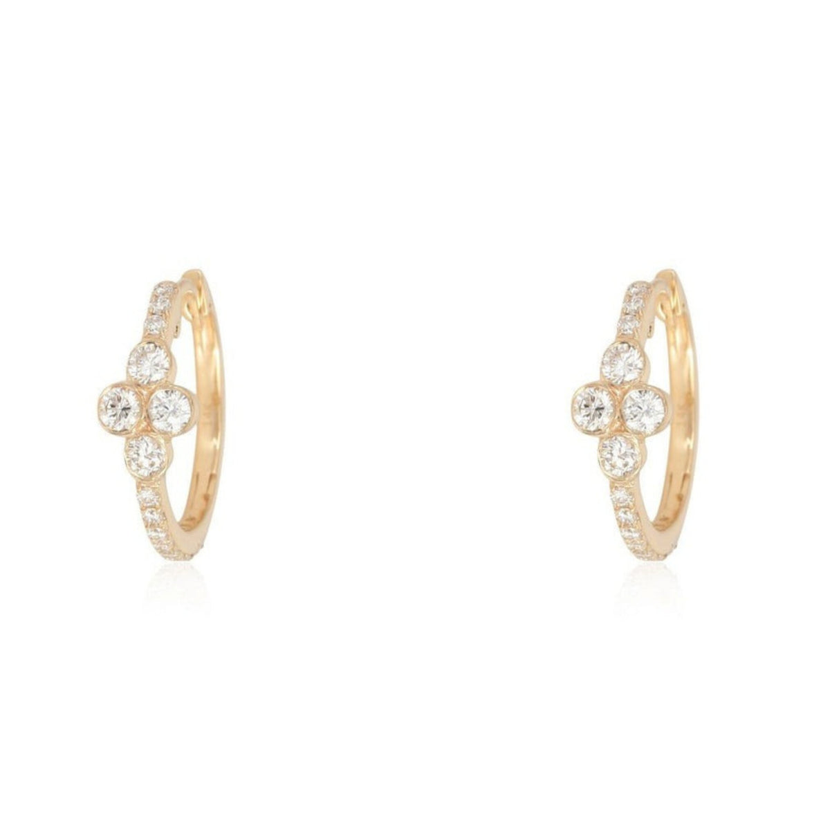Petite Clover Diamond Huggie Hoop Earrings in 14K Yellow Gold