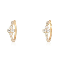 Petite Clover Diamond Huggie Hoop Earrings in 14K Yellow Gold