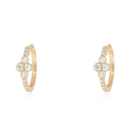 Petite Clover Diamond Huggie Hoop Earrings in 14K Yellow Gold