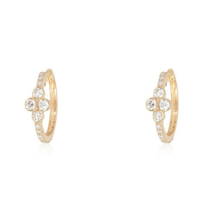 Petite Clover Diamond Huggie Hoop Earrings in 14K Yellow Gold