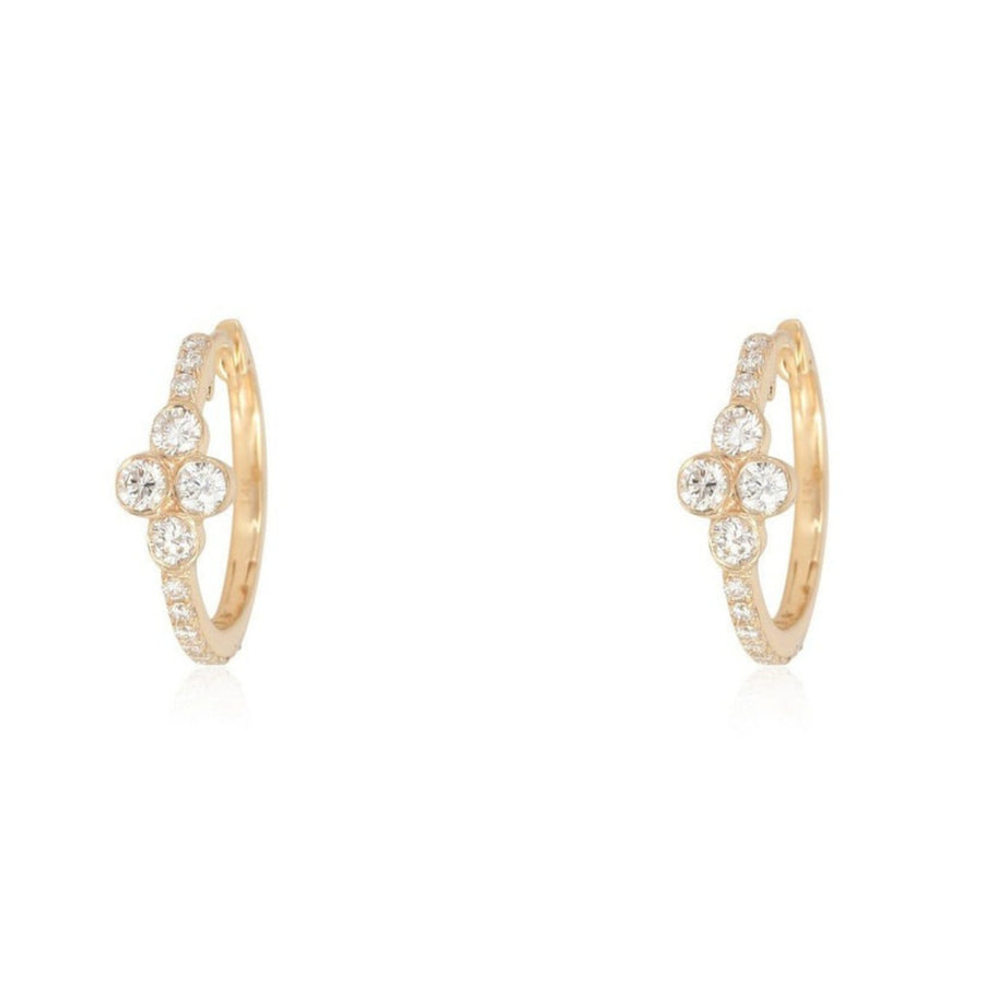 Petite Clover Diamond Huggie Hoop Earrings in 14K Yellow Gold