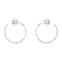 Baguette Diamond Circle Stud Hoop Earrings in 14K Yellow Gold