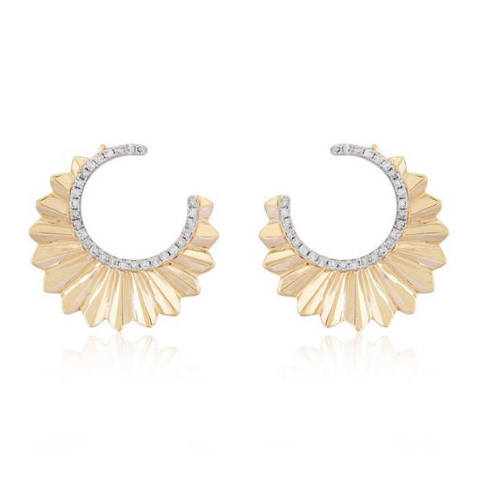 Emerald Heart Charm Hoop Earrings in 14K Yellow Gold