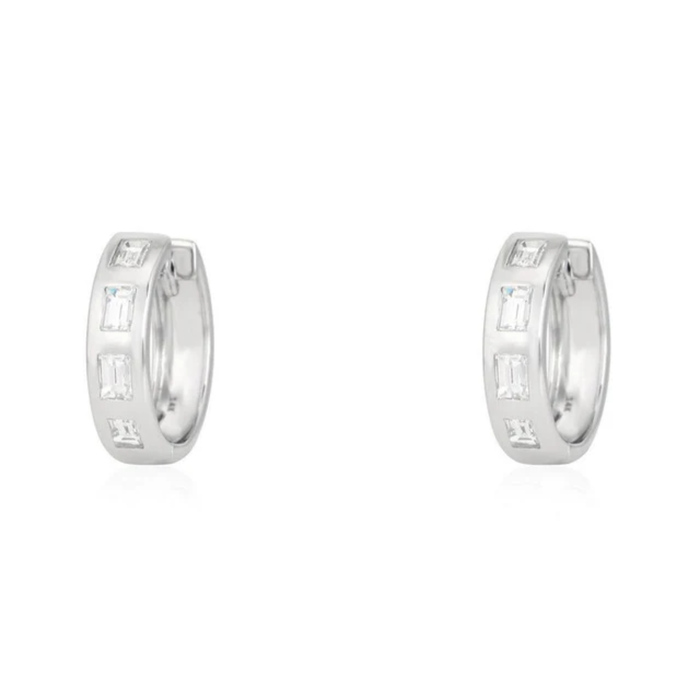 Baguette Huggie Diamond Hoop Earrings in 14K Yellow Gold