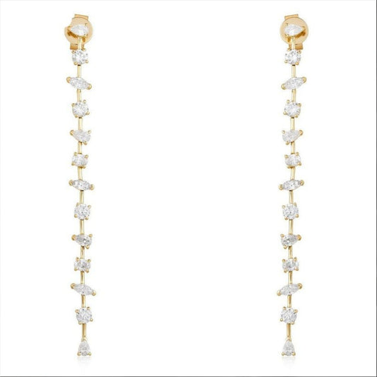 Cascade Line Mixed Cut Diamond Drop Earrings in 14K Yellow Gold