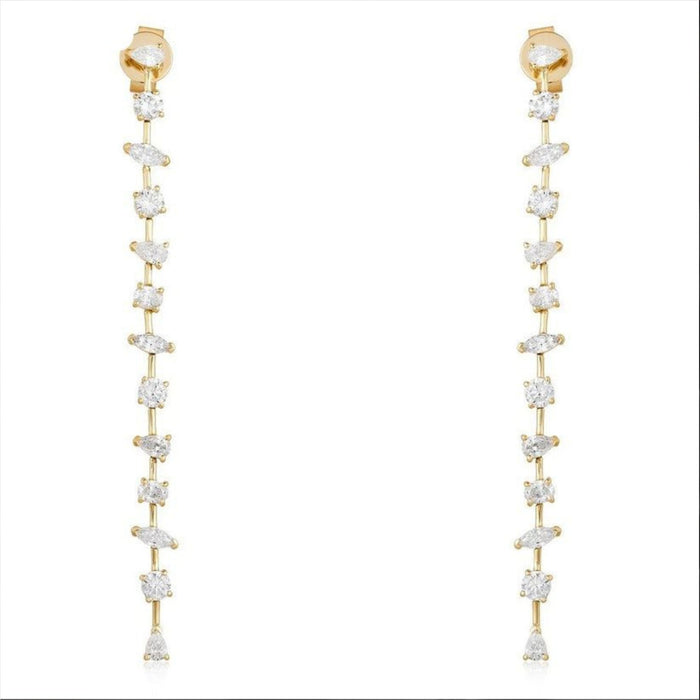 Cascade Line 14K (or 18k upon request) Yellow Gold Mixed Cut Diamond Drop Earrings