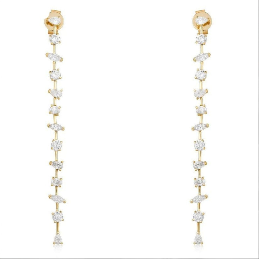 Cascade Line Mixed Cut Diamond Drop Earrings in 14K Yellow Gold