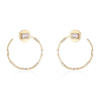 Baguette Diamond Circle Stud Hoop Earrings in 14K Yellow Gold