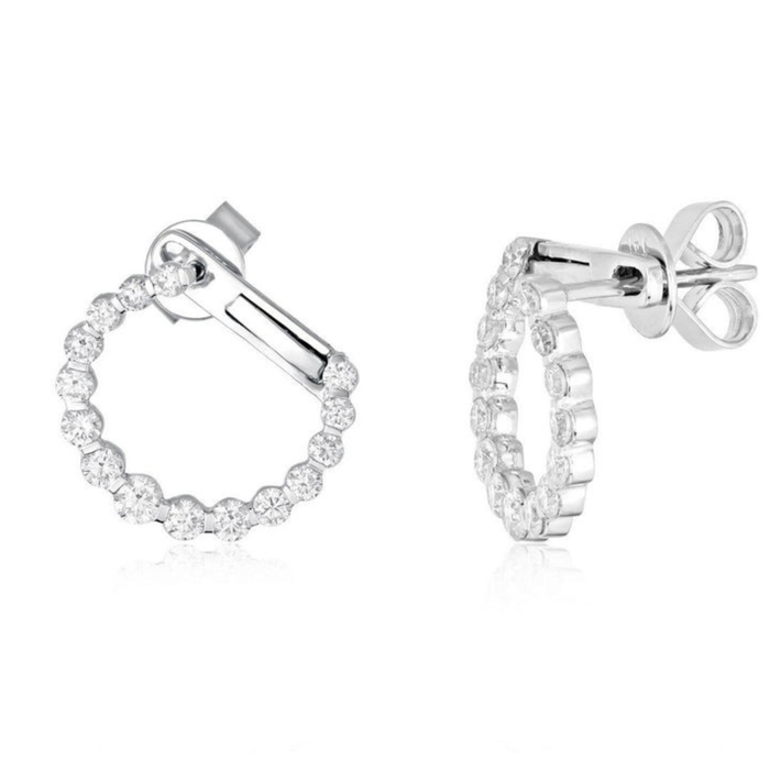 Bezel Set Diamond Circle Stud Earrings in 14K White Gold