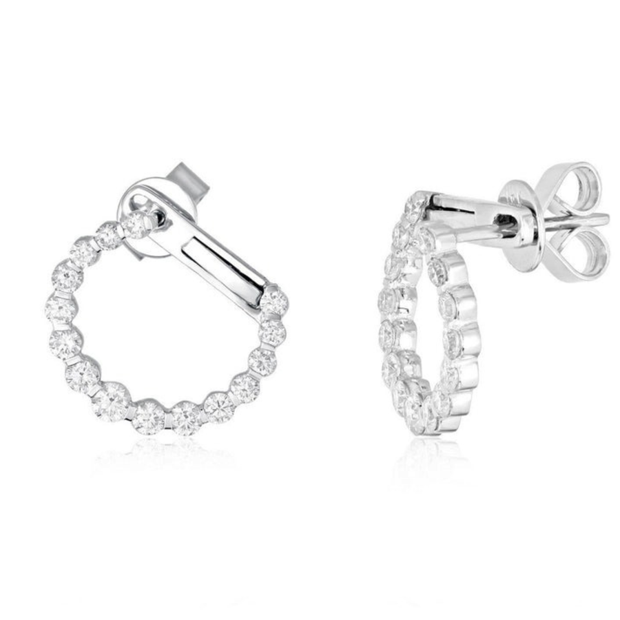Bezel Set Diamond Circle Stud Earrings in 14K White Gold