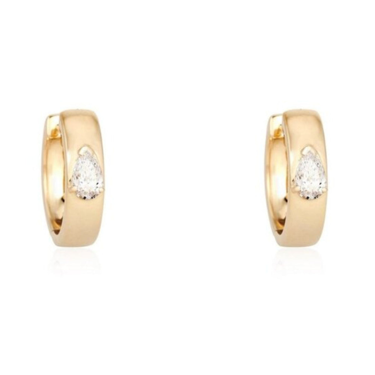 Teardrop Pear Shape Diamond Huggie Earrings in 14K Yellow Gold