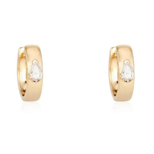 Teardrop Pear Shape Diamond Huggie Earrings in 14K Yellow Gold