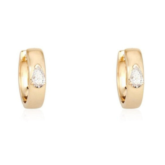 Teardrop Pear Shape Diamond Huggie Earrings in 14K Yellow Gold