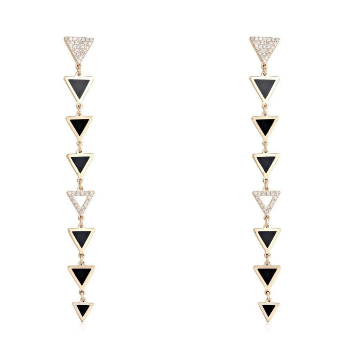 Black Diamond Shine Drop Earrings in 14K Yellow Gold