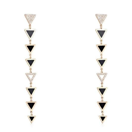Black Diamond Shine Drop Earrings in 14K Yellow Gold