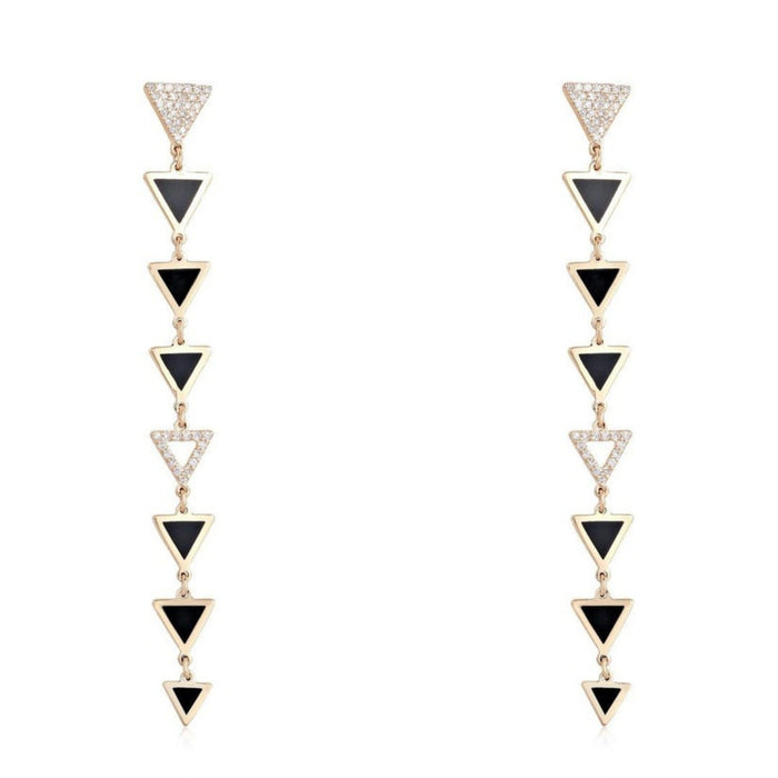 Black Diamond Shine Drop Earrings in 14K Yellow Gold