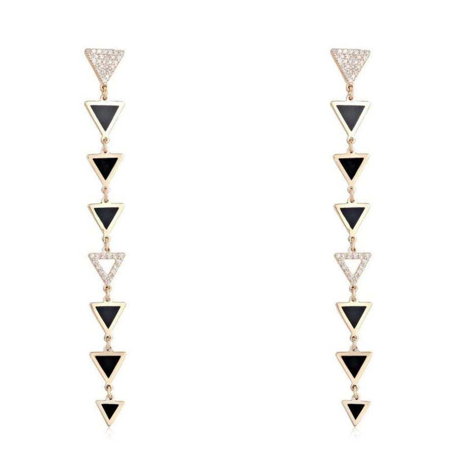 Black Diamond Shine Drop Earrings in 14K Yellow Gold