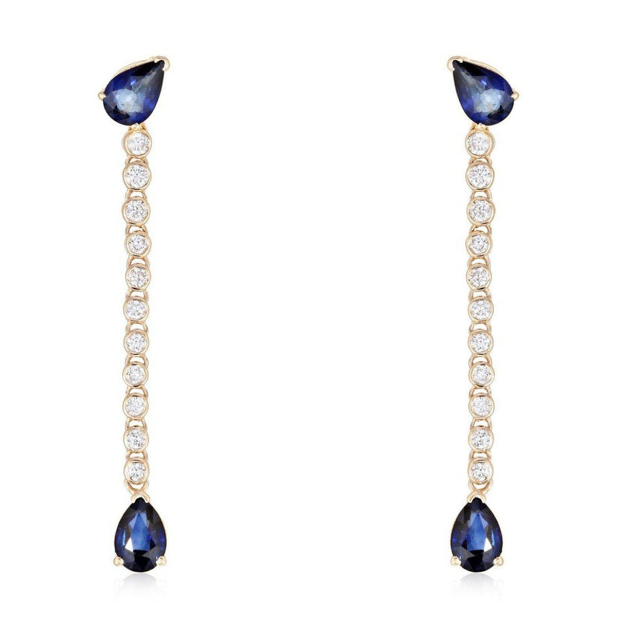 Sapphire Diamond Pear Drop Earrings in 14K Yellow Gold
