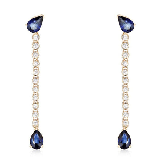 Sapphire Diamond Pear Drop Earrings in 14K Yellow Gold