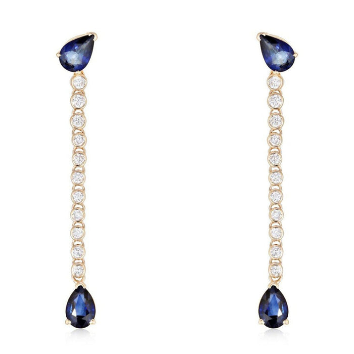Sapphire Diamond Pear Drop Earrings in 14K Yellow Gold