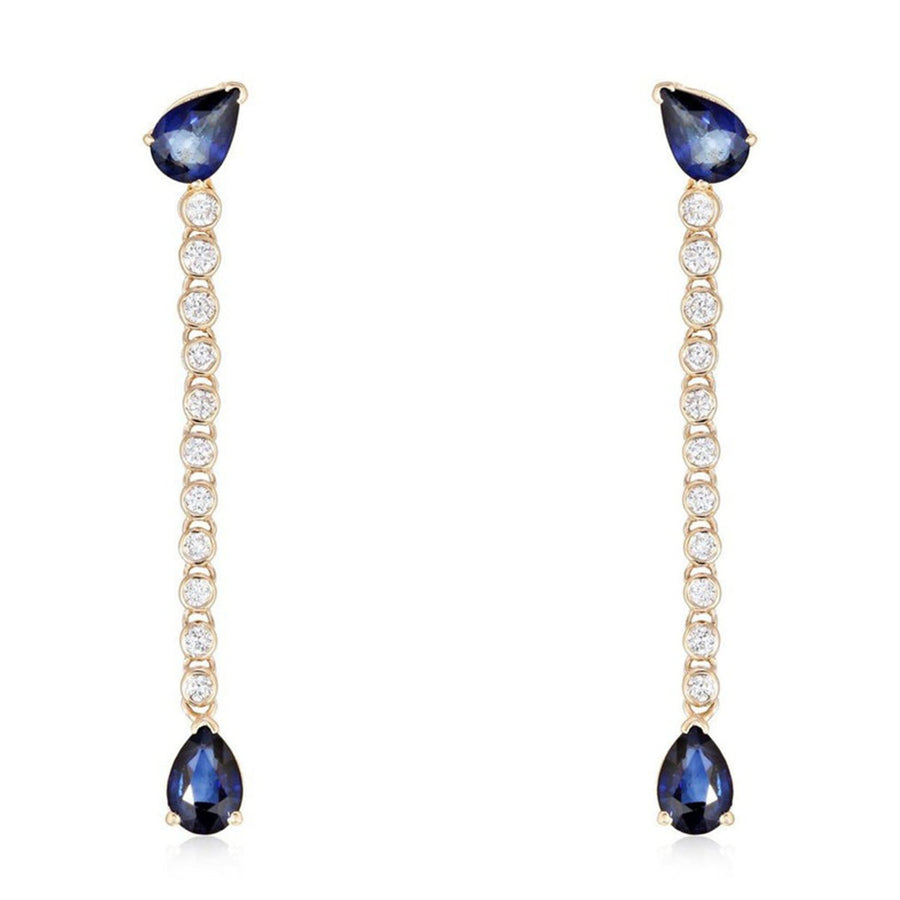 Sapphire Diamond Pear Drop Earrings in 14K Yellow Gold