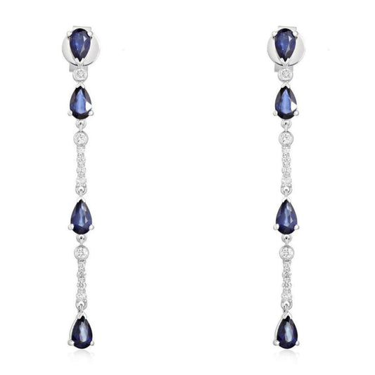 Multi Blue Sapphire Diamond Drop Earrings in 14K Yellow Gold