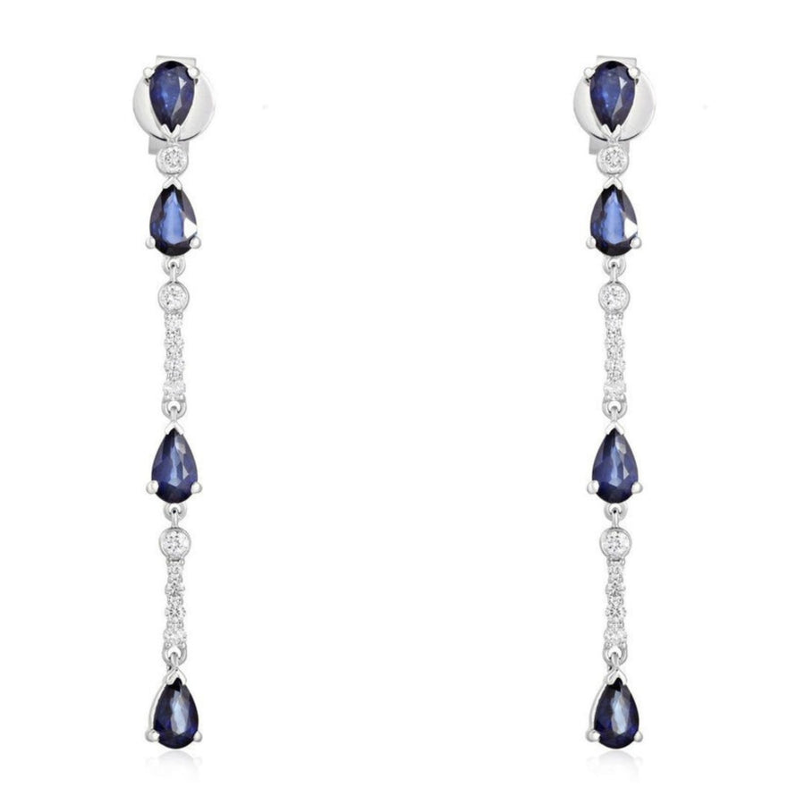 Multi Blue Sapphire Diamond Drop Earrings in 14K Yellow Gold