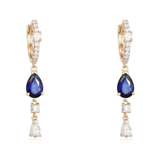 Celeste Pear Blue Sapphire Diamond Drop Earrings in 14K Yellow Gold